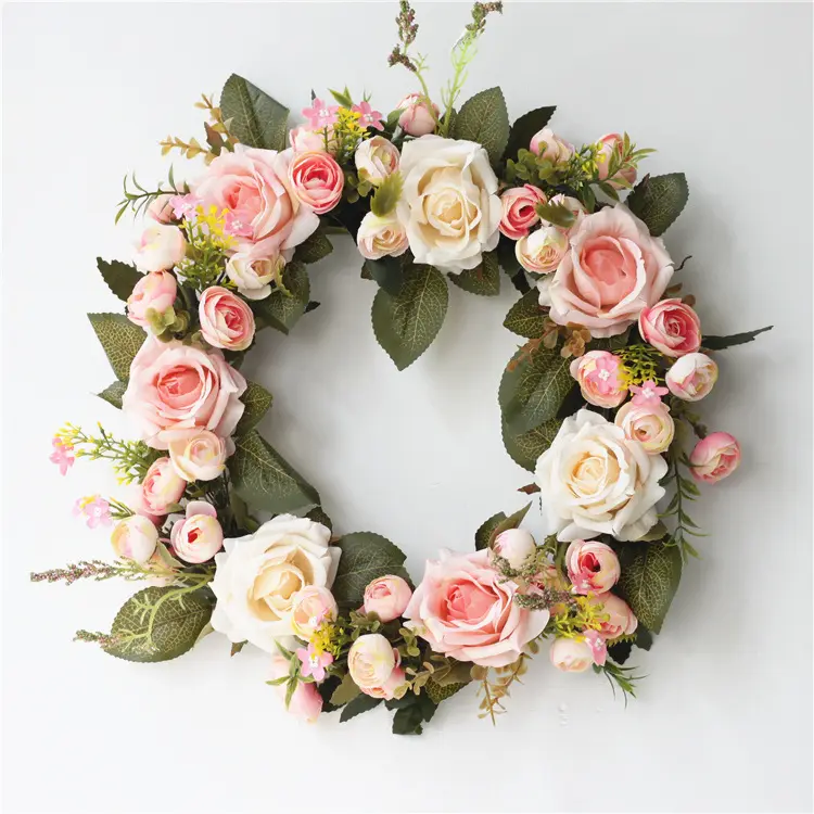 ดอกกุหลาบประดิษฐ์ดอกไม้พวงหรีดดอกไม้ Garland และสีเขียวใบสำหรับด้านหน้าประตูในร่มหรือกลางแจ้งงานแต่งงาน
