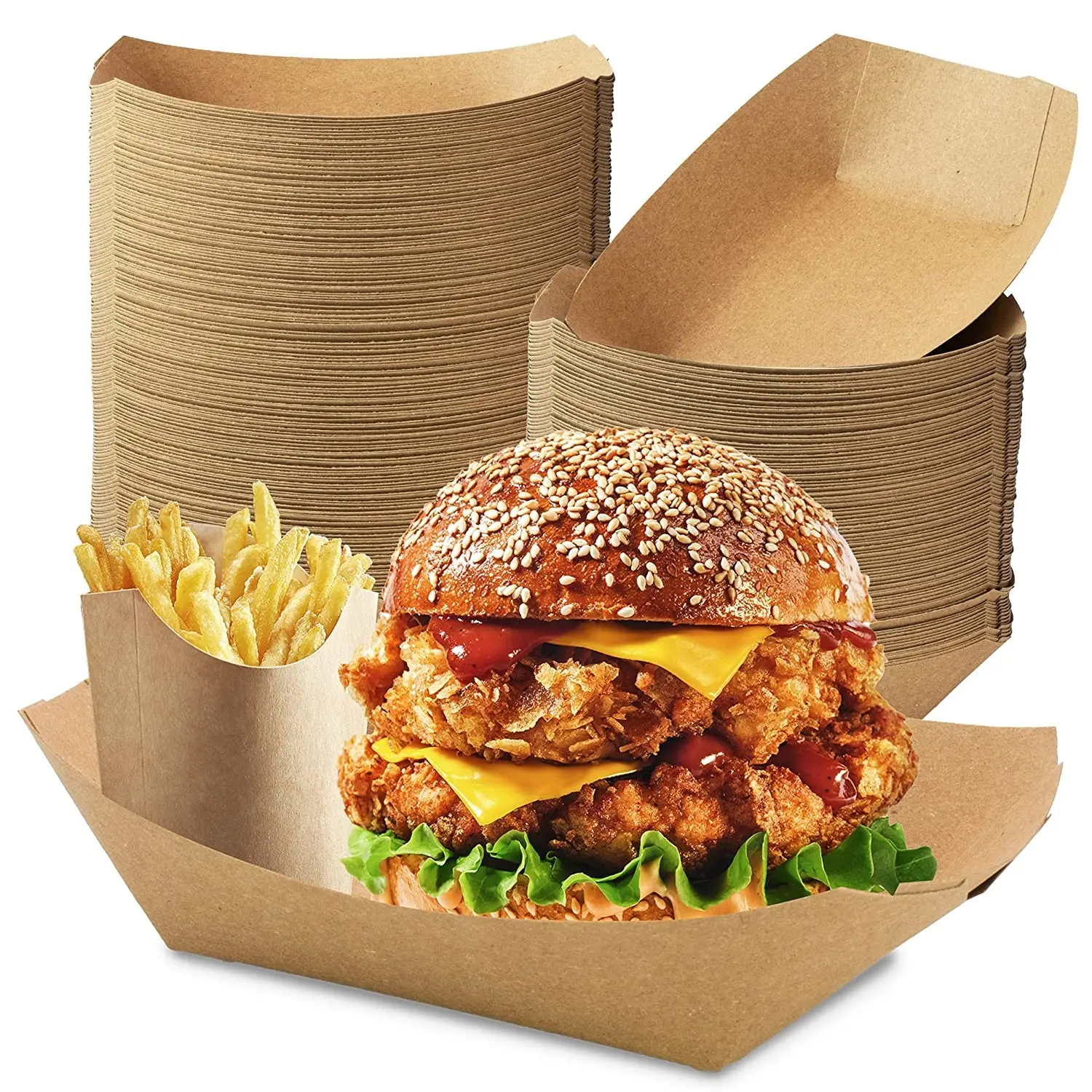 Eco friendly coated kraft paper boat box snack open boat box disposable paper food holder trays for nachos tacos