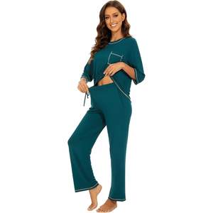 Pyjama personnalisé pour femme en viscose de bambou, haut à manches 3/4 et pantalon long, ensemble de vêtements de nuit rafraîchissants, super doux, tailles S-XXL - Product Image 5