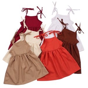 Hot Selling Girls Leinen Baumwoll kleid Custom Boutique Kleinkind Kleidung Ärmelloses Halfter Slip Kleid für Kinder Einfarbige Kleider - Product Image 1