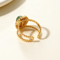 Nouvelle bague de mode pour femmes en acier inoxydable plaqué or 18 carats, double couche, incrustée de pierres naturelles rondes turquoise, bijoux imperméables