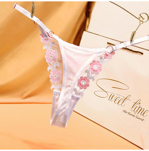 Belle broderie tongs femmes G cordes Sexy slips transparents grande taille réglable grosse fille dentelle culotte sous-vêtements pour femmes - Product Image 6