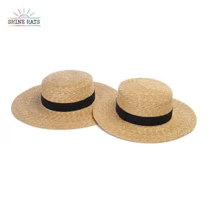Shinehats 2024 OEM Classic 7cm Wide Brim Wheat Boater Hat Women Straw Hats Custom Sun Beach Summer Ladies Sombrero With Black Be