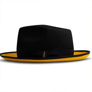 Black <b>Wool</b> Fedora Hat With Yellow Brim Unisex Adult Size 56-58CM Formal Casual Style Four Seasons Wear - Product Image 1