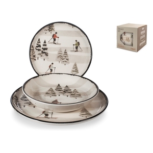 Set di stoviglie natalizie retrò per sciatori, 18 pezzi, per feste natalizie - Product Image 1