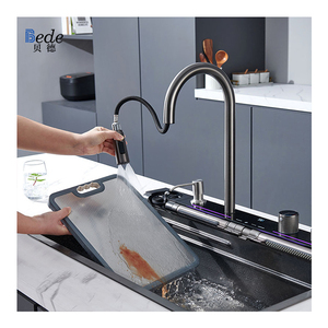 Rubinetto da <span class=keywords><strong>Cucina</strong></span> Multifunzionale Nano Nero-Grigio con <span class=keywords><strong>Doppio</strong></span> Getto a Cascata, Display Digitale, Doccetta Estraibile e 7 Funzioni - Product Image 2