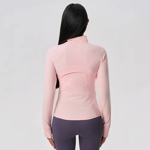 Chaqueta de Yoga para <span class=keywords><strong>Mujer</strong></span>, Color Sólido, Transpirable, de Spandex, Cuello Redondo, Cierre Completo, Larga, para Gimnasio - Product Image 5