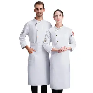 wholesale OEM customized high quality poly cotton unisex crossing collar sleeve lady chef jacket