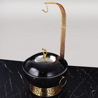 Chauffe-Plat à Gaz en Acier Inoxydable 8L avec Support de Couvercle Suspendu Doré et Motif Découpé pour Buffet, Hôtels, Mariages et Traiteurs