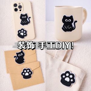 Cute Iron On/ Self Sticker Embroidery Black <b>Cat</b> Paw Patches <b>for</b> Bag <b>Clothes</b> Hat Decoration - Product Image 4