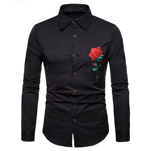<span class=keywords><strong>Chemise</strong></span> brodée <span class=keywords><strong>de</strong></span> roses et <span class=keywords><strong>de</strong></span> fleurs pour hommes, costume à manches longues, coupe Slim, pour <span class=keywords><strong>mariage</strong></span>, smoking décontracté, pour l'automne - Product Image 3
