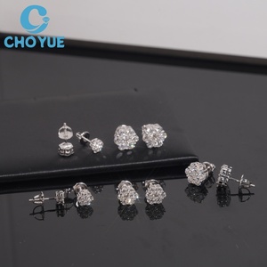 6-10.5mm Size Flower Lab Diamonds <b>Stud</b> Earrings Real 925 <b>Silver</b> Gold Plated Claw Setting Luxury Screw Back <b>Stud</b> Earring Jewelry - Product Image 1