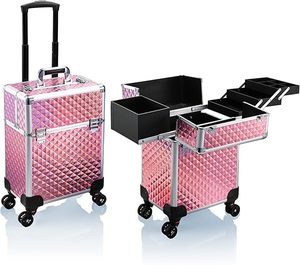 Valise de maquillage roulante durable avec rail coulissant, couche intermédiaire amovible et roues pivotantes, idéale pour salon de coiffure et esthétique (OEM) - Product Image 5