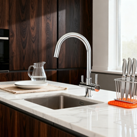 Nouvelle Robinet de Cuisine Moderne en Acier Inoxydable Chromé Brossé à Double Poignée, Robinet d'Évier 3-en-1, Robinet 3 Voies