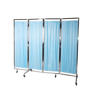 Paravent pliant en acier inoxydable avec tissu bleu, cloison mobile pour hôpital, séparateur d'isolement pour clinique - Product Image 4