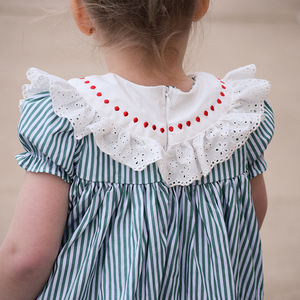 Set Abito Estivo Casual per Bambine con Maniche Corte, Righe, Ricamo Floreale e Colletto a O - Product Image 3