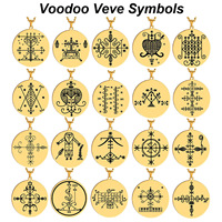 Collier pendentif en acier inoxydable avec symboles voodoo veve sigil charme vodou lwa loa gravure au laser amulette talisman
