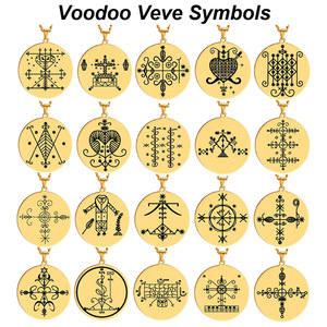 Collana con Ciondolo Amuleto Talismano in Acciaio Inossidabile con Simboli Voodoo Veve Sigillo Vodou <span class=keywords><strong>Lwa</strong></span> Loa Incisione Laser - Product Image 1