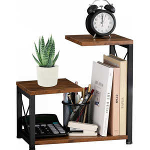 Desktop Storage Rack Iron Wood Multi Layer Office Organizer 33x18cm Freestanding <b>Desk</b> <b>Shelf</b> - Product Image 1