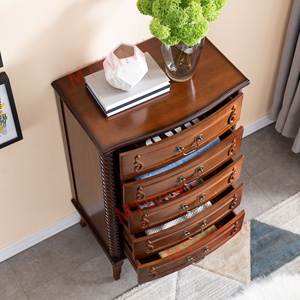 Armoire de rangement étroite à 5 tiroirs, organisateur <span class=keywords><strong>haut</strong></span> avec finition cerisier et détails sculptés, compacte pour salon, entrée, bureau à domicile - Product Image 2