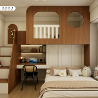 Lit superposé double en bois bicolore avec armoire intégrée, lit haut et bas pour enfants avec escalier de rangement