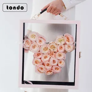 Tondo-caja transparente de acrílico para regalo de San Valentín, caja de transporte con flores de Mickey
