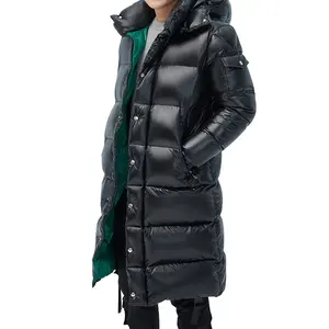 Jaket mantel puffer empuk pria, jaket luar ruangan tebal gaya panjang, tahan air, ukuran besar, uniseks, mantel untuk musim dingin