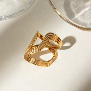 Vintage Retro Style 18k Gold Stainless Steel Irregular Opening <b>Ring</b> Geometric Shape Unisex Jewelry Gift - Product Image 2