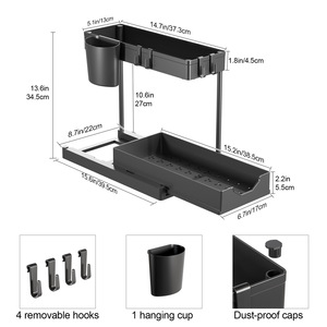 PET L-Shaped Under Sink Cabinet <strong>Storage</strong> Rack Plastic Multi-functional Kitchen Counter <strong>Organizer</strong> with Hanging Hooks Cup <strong>Hanger</strong> - Product Image 5