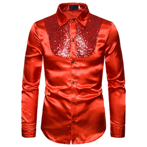 New <strong>Men's</strong> <strong>Shirt</strong> <strong>Sequined</strong> Performance Nightclub Host MC <strong>Men's</strong> Lapel Long Sleeve Solid Color <strong>Shirt</strong> <strong>Mens</strong> Dress <strong>Shirts</strong> - Product Image 4
