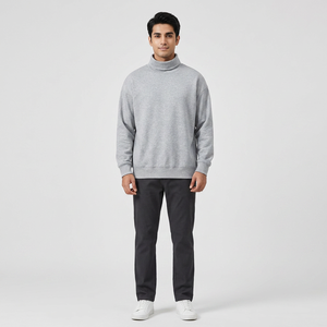 Pull en coton épais et chaud pour homme, coupe décontractée, manches longues, col montant, 400g, en peluche, service OEM, respirant - Product Image 1