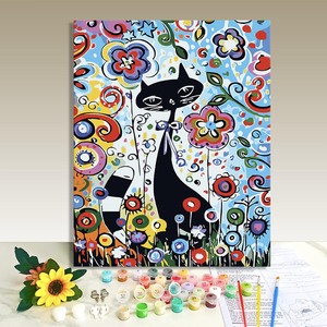 DIY Paint By Numbers Canvas Art Kit Animal black cat Pattern Rectangle 40x50cm Digital Printing Handmade Modern Style - Product Image 1