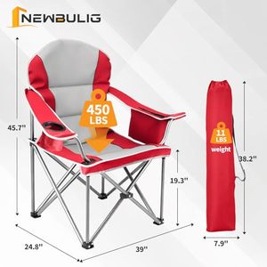 Chaise de camping pliante rouge surdimensionnée moderne pour adultes, portable, robuste, supporte 500 LBS, avec porte-gobelets, pour la plage et l'extérieur - Product Image 3