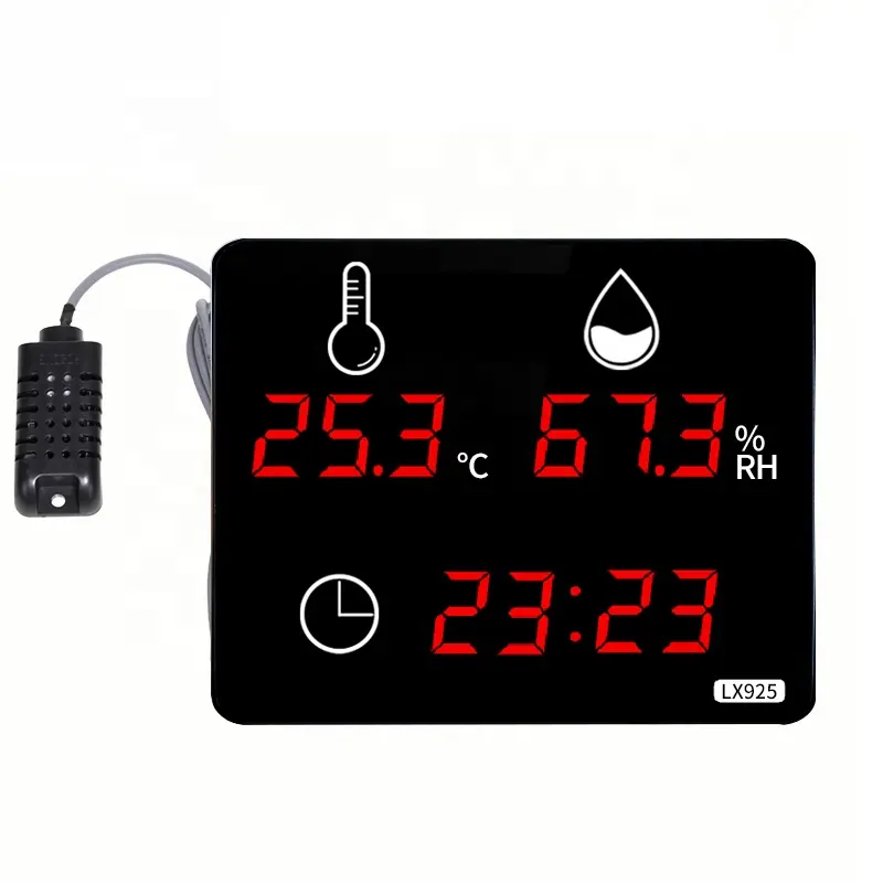Factory Price indoor Digital display time wall clock home intrustrial temperature and humidity sensor meter with probe