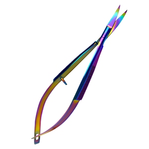 Ciseaux à ressort Castroviejo incurvés de 4,5 pouces, en acier inoxydable avec revêtement arc-en-ciel, instruments microchirurgicaux, fournisseur en gros - Product Image 1