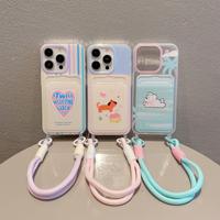 Portefeuille porte-cartes en silicone avec bracelet pour téléphone portable, motif dessin animé mignon, design populaire, vente en gros