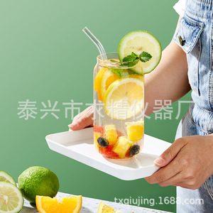 Glass Cup With Bamboo Lid Single Layer Transparent Straw Large Capacity For Juice Coffee Cola Party Use - Product Image 2
