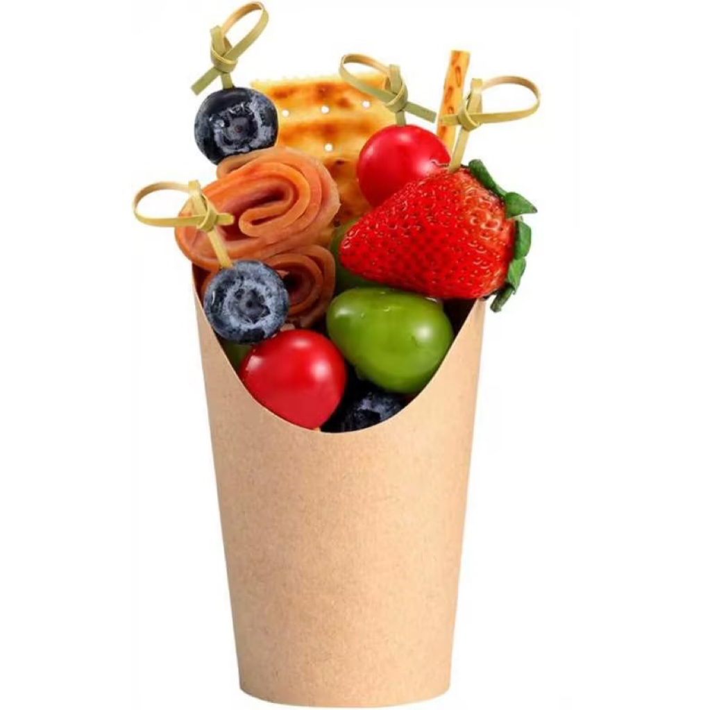 Disposable Food Grade PP Coating Egg Puffs Waffle Charcuterie French Fries Ice Cream Cup With Cocktail Picks