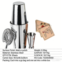 Ensemble de cocktails en acier inoxydable, kit cadeau pour barman, accessoires de bar, outils de bar, ensemble de shaker Boston pour cocktails, 5 pièces