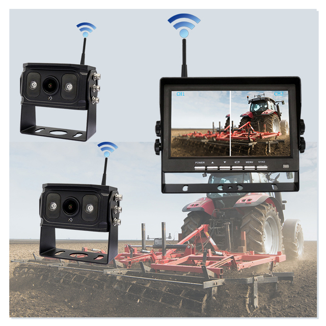 4CH 7 Inch Wireless Backup Camera Monitor Kit Night Vision Motion Detection Loop Recording Waterproof Car Security Rear 1 Year