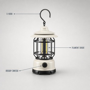 Lanterne de camping LED vintage crème et noire, lampe suspendue ou sur pied à filament, rétro, étanche, portable pour la pêche et la <span class=keywords><strong>randonnée</strong></span>, OEM - Product Image 6