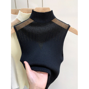 Gilet décontracté sans manches en maille tricotée pour femme, col rond, coupe-vent, ajouré, sexy, collection Printemps-Automne 2025 - Product Image 6