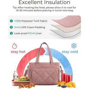 Borsa da pranzo ampia e isolata da donna con tasche multiple imbottite gonfie per lavoro e per esterni eco-friendly