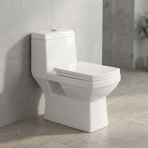 WC monobloc en céramique blanche avec réservoir encastré, chasse d'eau siphonique à faible consommation, double chasse, à poser au sol - Product Image 1