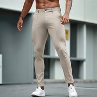 Celana Panjang Pria Slim Fit Model Crop dengan Jahitan Depan, Bahan Stretch, Kasual Bisnis, Panjang Semata Kaki, Warna Solid, Grosir, Logo Custom