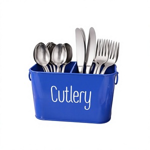 Blue Rectangular Metal Cutlery Storage Holder with "Cutlery" <b>Label</b> for <b>Kitchen</b> Use - Product Image 4