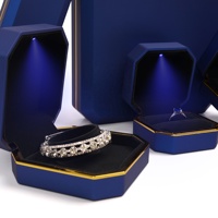 Boîtes à bijoux de luxe artisanales CHEN LU bleues octogonales avec éclairage LED - Étuis multi-tailles pour l'emballage de bagues, colliers et bracelets