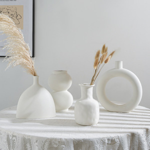 Ensemble de vases en céramique moderne Kch, blancs non vernissés, pour décoration de fleurs séchées, pour salon, cadeau de mariage - Product Image 1
