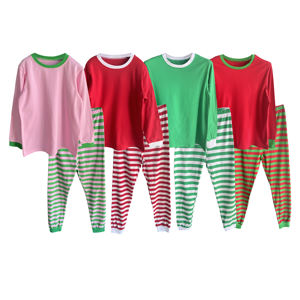 Pijamas Navideños de Algodón para Niños, Mujeres y Familia, Pijamas a Juego Personalizados con Rayas Verdes, Rojas y Blancas, Pijamas Navideños al por Mayor - Product Image 6