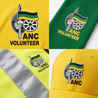 Vente en gros de T-shirts de campagne ANC, articles de campagne électorale, logo personnalisé, polyester à séchage rapide, casquette, écharpe tricotée, drapeau pour l'Afrique du Sud